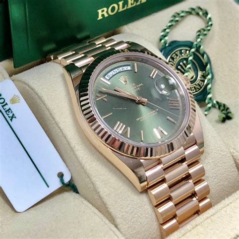 rose gold presidential rolex green face|18k presidential rolex diamond bezel.